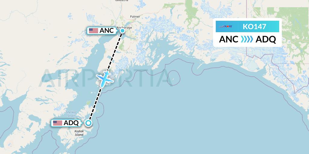 KO147 Komiaviatrans Flight Map: Anchorage to Kodiak