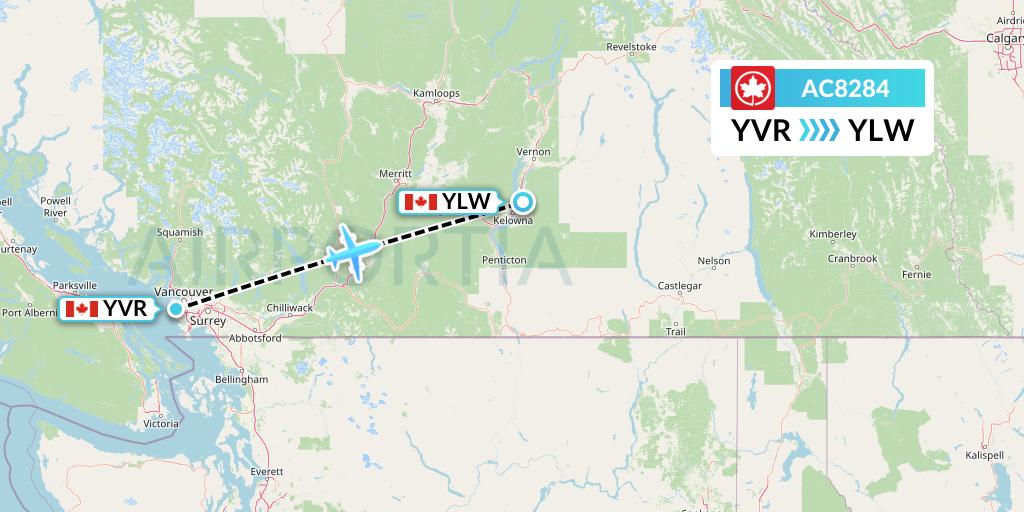 AC8284 Air Canada Flight Map: Vancouver to Kelowna