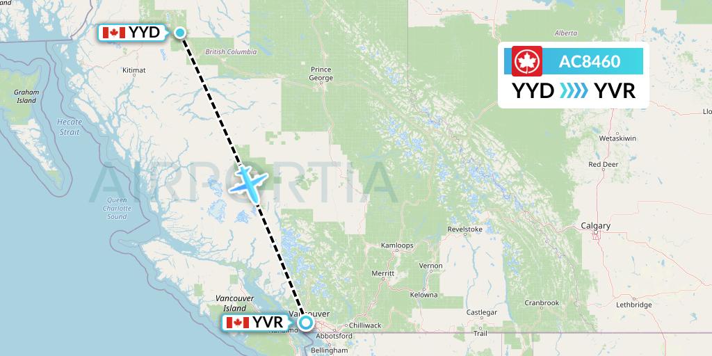 AC8460 Air Canada Flight Map: Smithers to Vancouver
