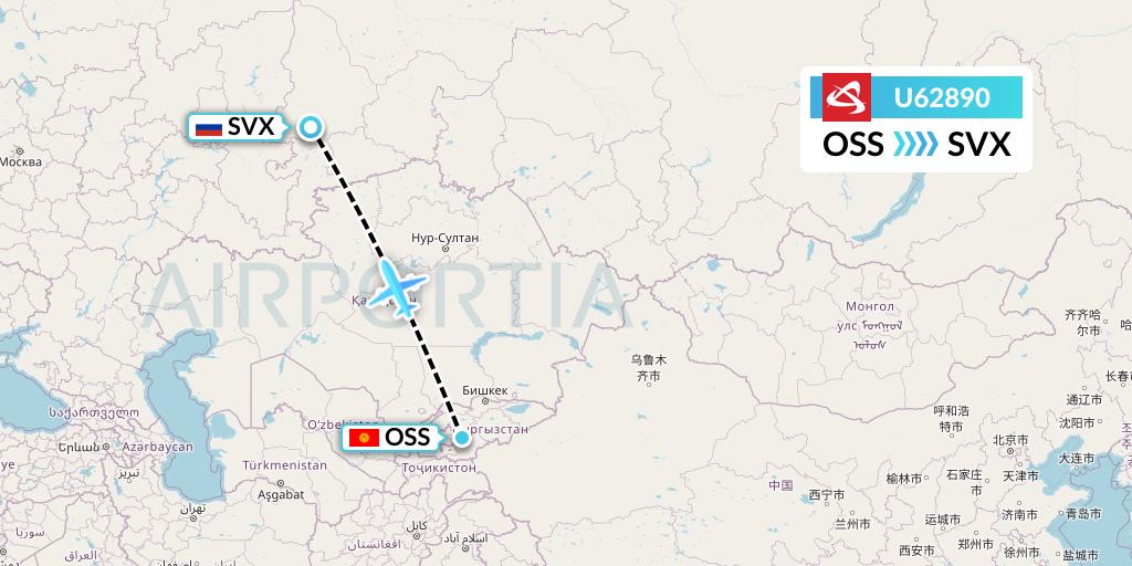 U62890 Ural Airlines Flight Map: Osh to Yekaterinburg