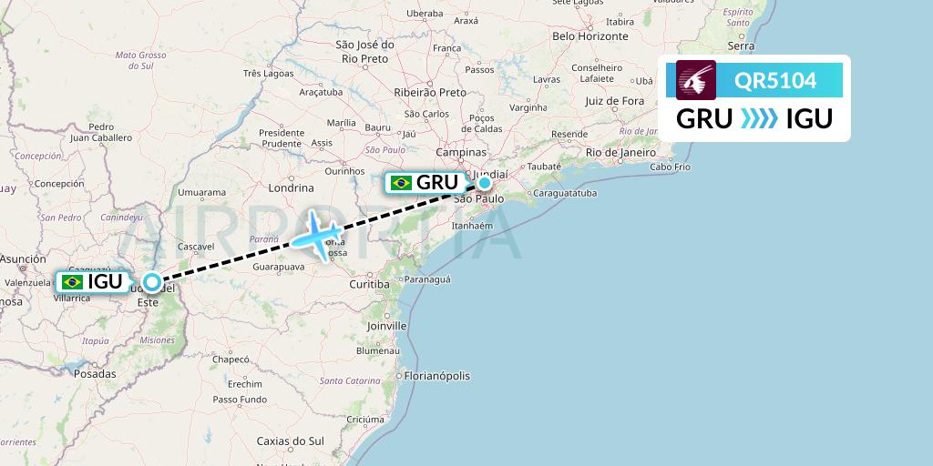 QR5104 Qatar Airways Flight Map: Sao Paulo to Foz do Iguacu