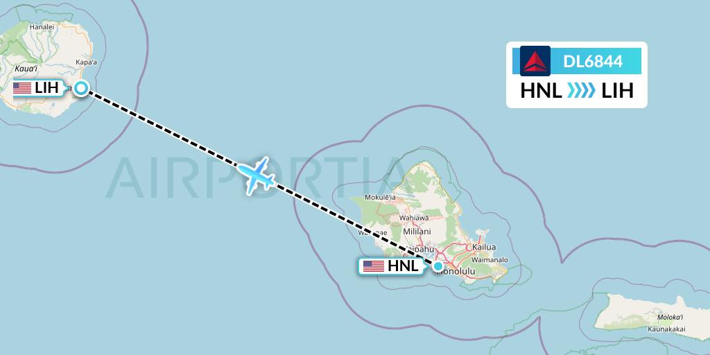 DL6844 Delta Air Lines Flight Map: Honolulu to Lihue