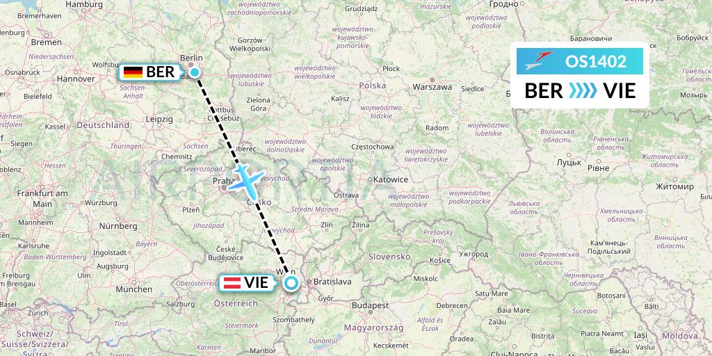 OS1402 Austrian Airlines Flight Map: Berlin to Vienna