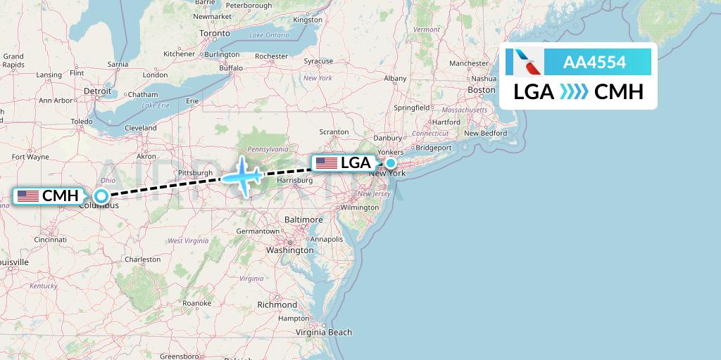 AA4554 American Airlines Flight Map: New York to Columbus