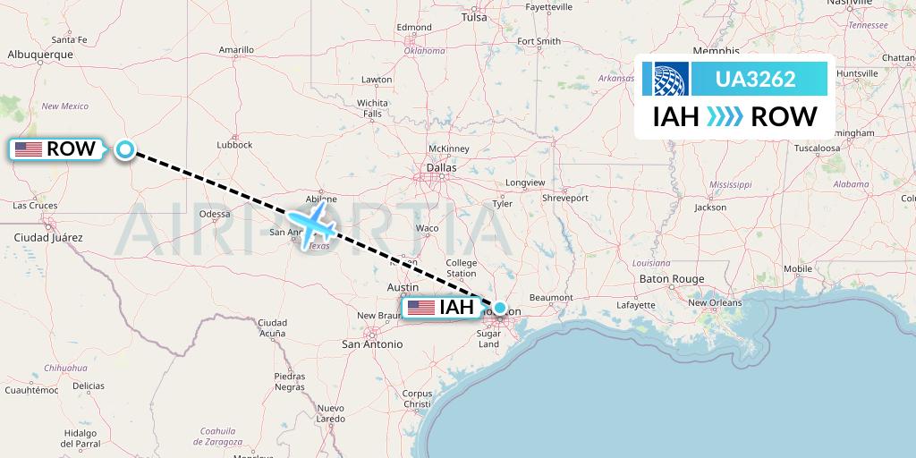 UA3262 United Airlines Flight Map: Houston to Roswell