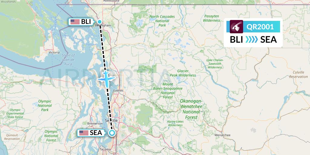QR2001 Qatar Airways Flight Map: Bellingham to Seattle