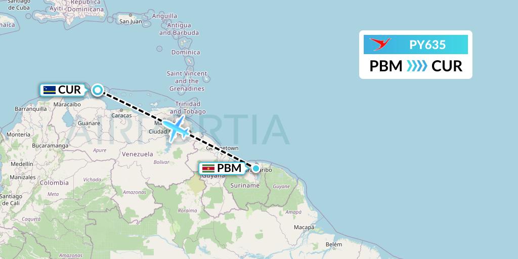 PY635 Flight Status Surinam Airways Paramaribo to Willemstad (SLM635)