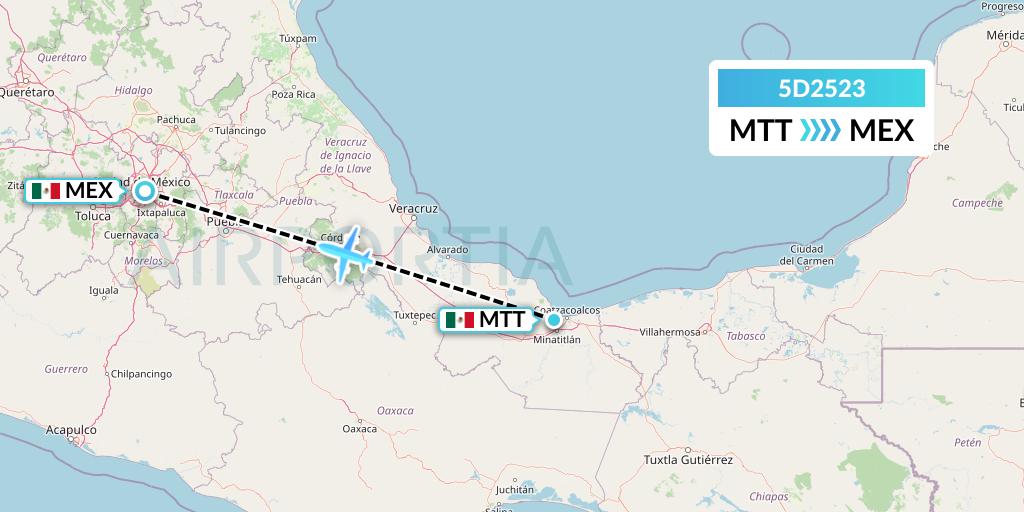 5D2523 Aeromexico Connect Flight Map: Minatitlan to Mexico City