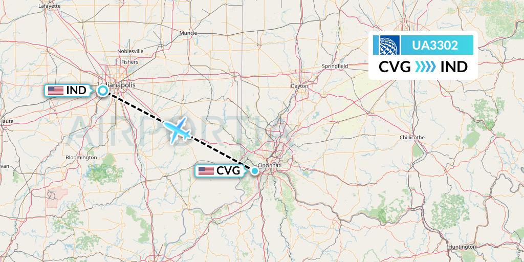 UA3302 United Airlines Flight Map: Cincinnati to Indianapolis