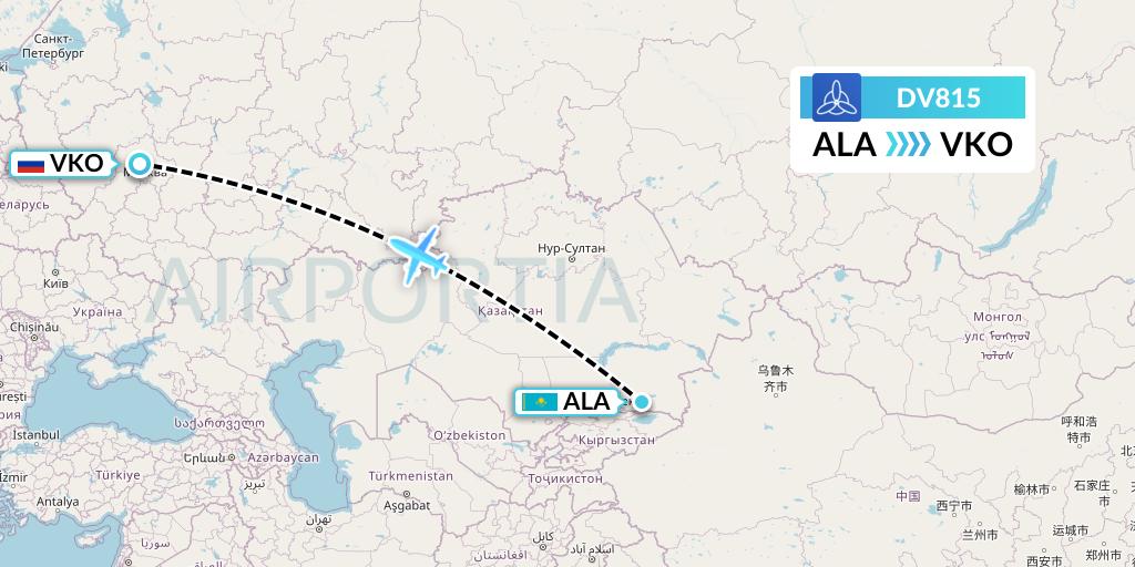 DV815 SCAT Flight Map: Almaty to Moscow