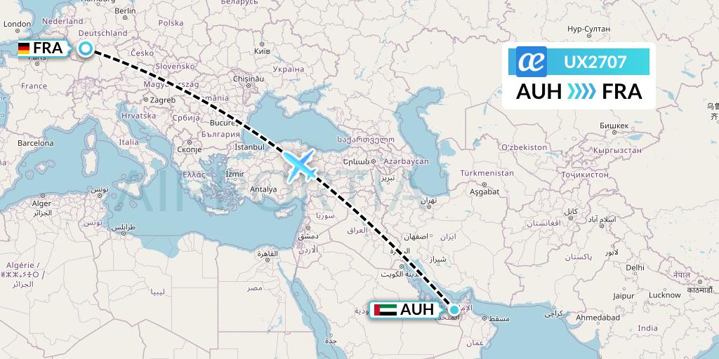 UX2707 Air Europa Flight Map: Abu Dhabi to Frankfurt