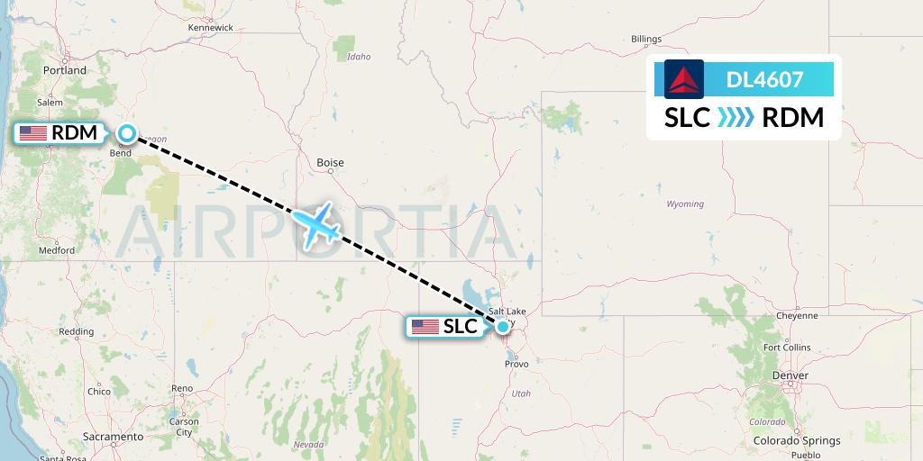 DL4607 Delta Air Lines Flight Map: Salt Lake City to Redmond