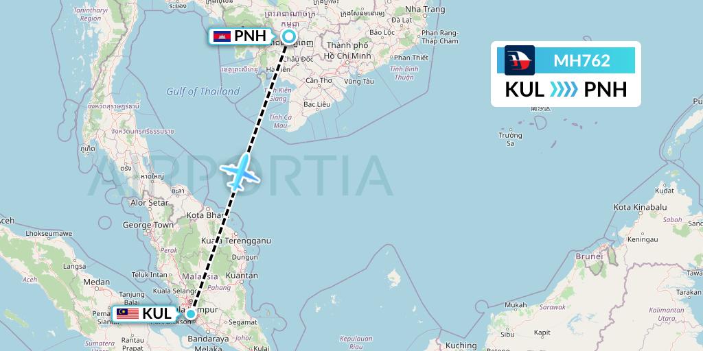 MH762 Malaysia Airlines Flight Map: Kuala Lumpur to Phnom Penh