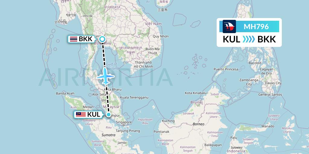 MH796 Malaysia Airlines Flight Map: Kuala Lumpur to Bangkok