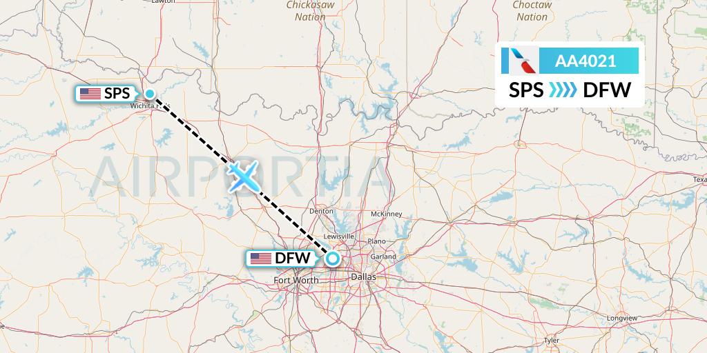 AA4021 American Airlines Flight Map: Wichita Falls to Dallas