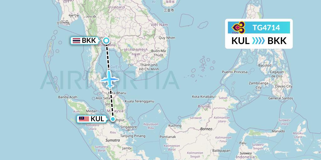 TG4714 Thai Airways Flight Map: Kuala Lumpur to Bangkok