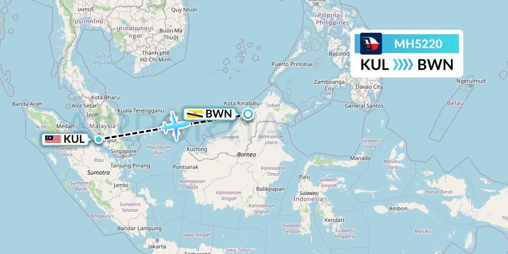 MH5220 Malaysia Airlines Flight Map: Kuala Lumpur to Brunei