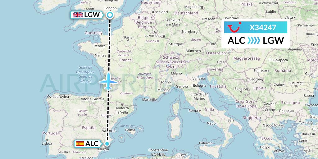 X34247 TUI fly Germany Flight Map: Alicante to London