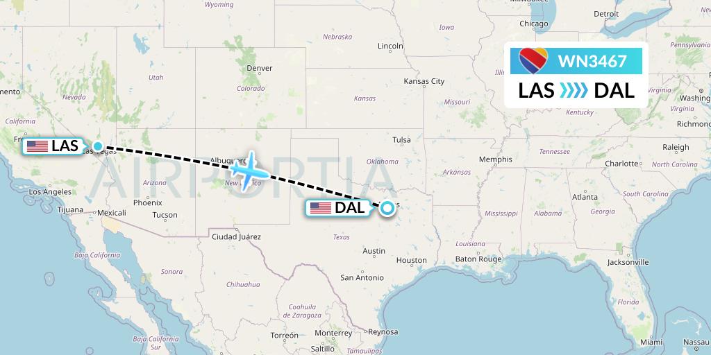 WN3467 Southwest Airlines Flight Map: Las Vegas to Dallas
