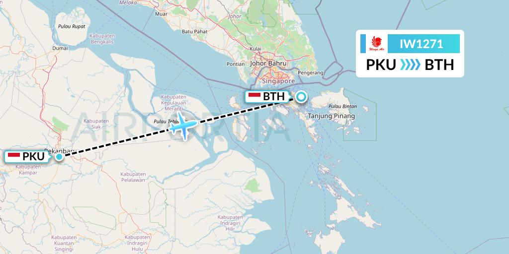IW1271 Wings Air Flight Map: Pekanbaru to Batam