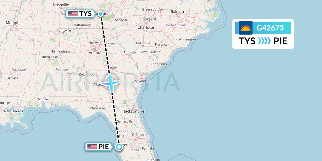 G42673 Allegiant Air Flight Map: Knoxville to St. Petersburg