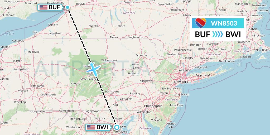 WN8503 Southwest Airlines Flight Map: Buffalo to Baltimore