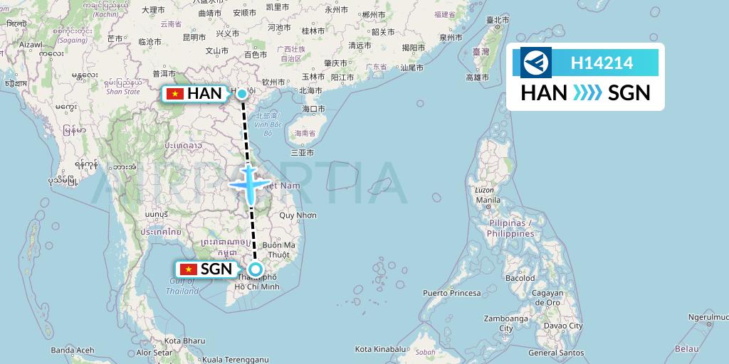 H14214 Hahn Air Systems Flight Map: Hanoi to Ho Chi Minh City