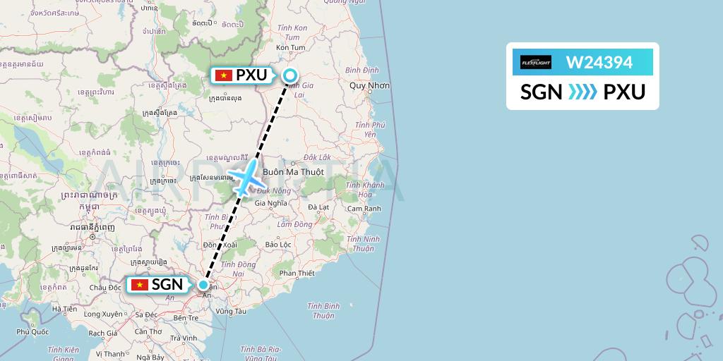 W24394 Flex Flight Flight Map: Ho Chi Minh City to Pleiku