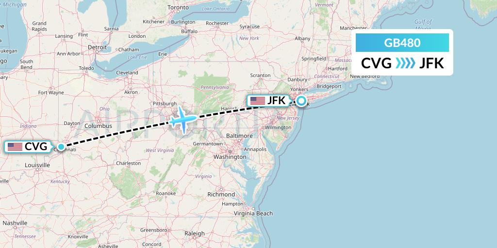 GB480 ABX Air Flight Map: Cincinnati to New York