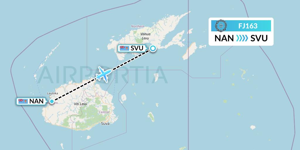 FJ163 Fiji Airways Flight Map: Nadi to Savusavu