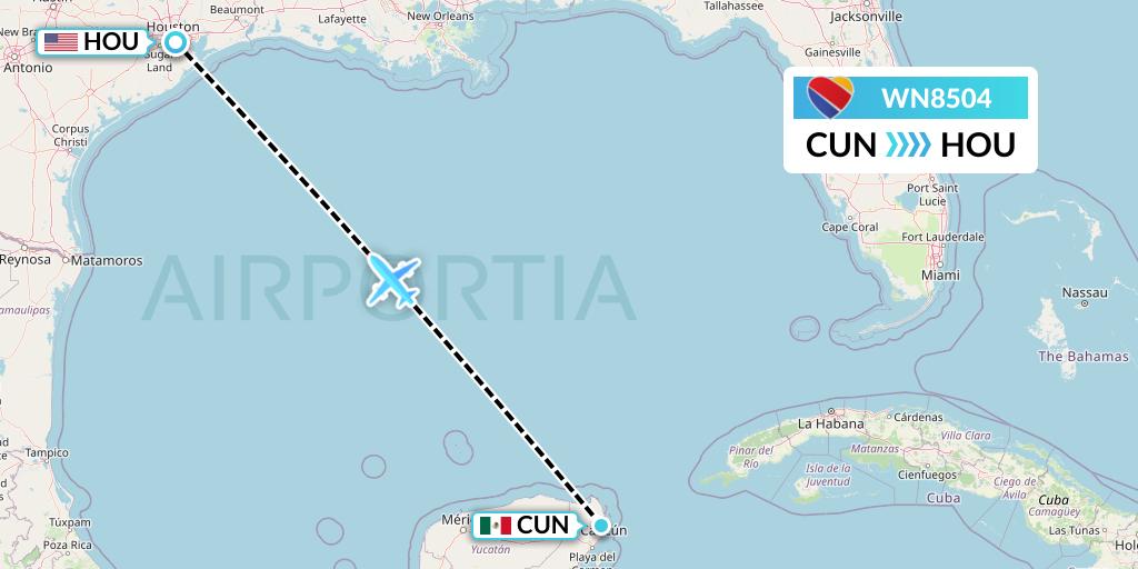 WN8504 Southwest Airlines Flight Map: Cancun to Houston