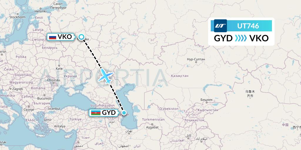 UT746 UTair Flight Map: Baku to Moscow