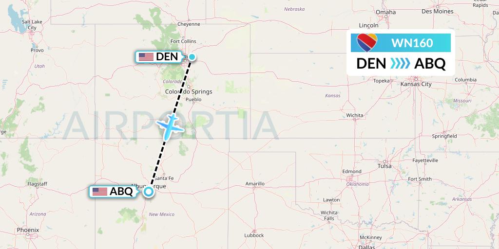 WN160 Southwest Airlines Flight Map: Denver to Albuquerque