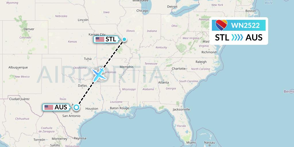 WN2522 Southwest Airlines Flight Map: St. Louis to Austin