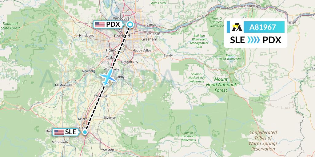 A81967 Aerolink Uganda Flight Map: Salem to Portland