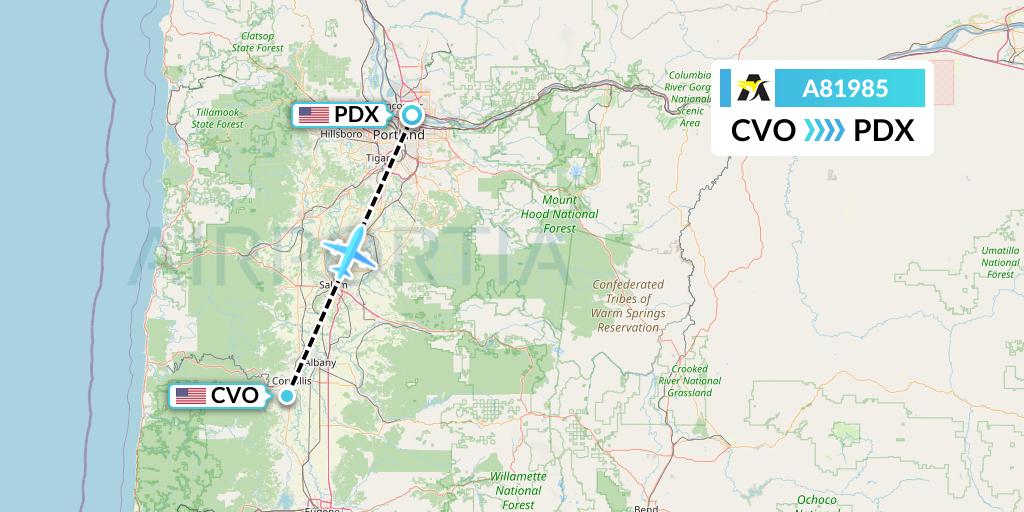 A81985 Aerolink Uganda Flight Map: Corvallis to Portland