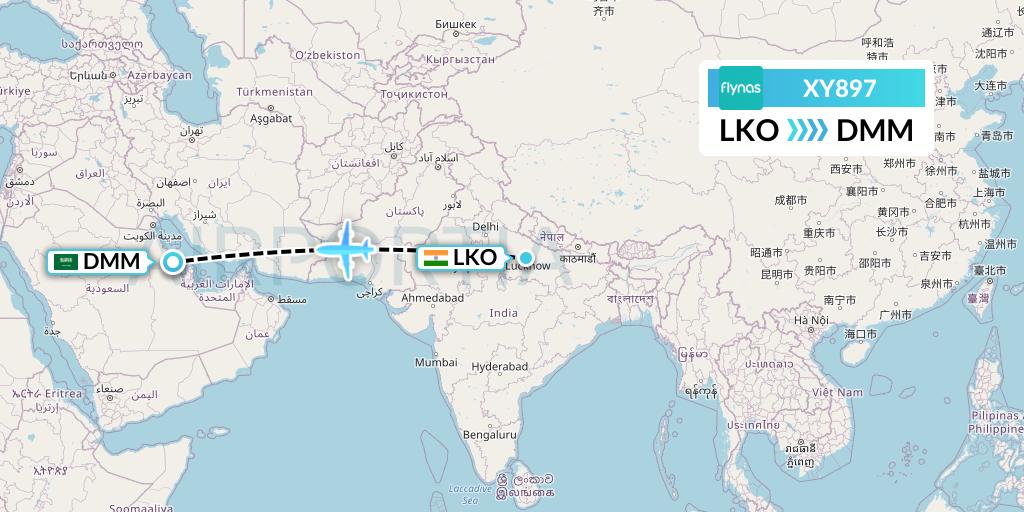 XY897 Flynas Flight Map: Lucknow to Dammam