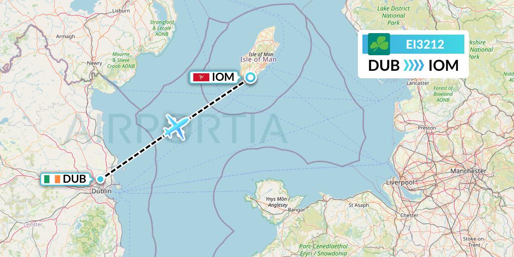 EI3212 Aer Lingus Flight Map: Dublin to Isle of Man