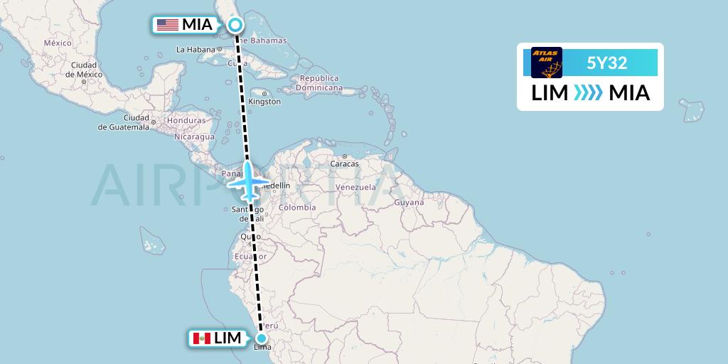 5Y32 Atlas Air Flight Map: Lima to Miami