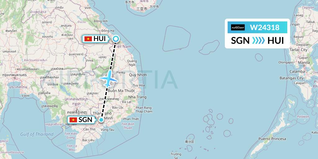 W24318 Flex Flight Flight Map: Ho Chi Minh City to Hue