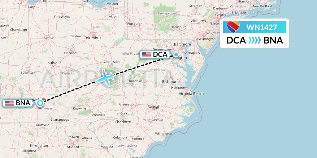WN1427 Southwest Airlines Flight Map: Washington to Nashville