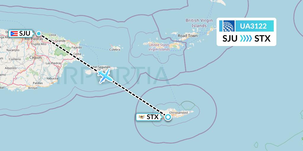 UA3122 United Airlines Flight Map: San Juan to St. Croix