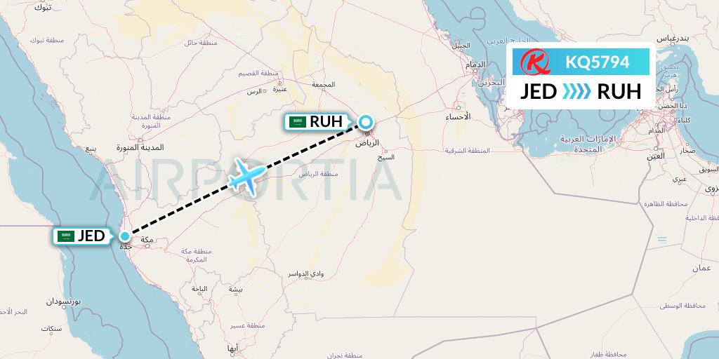 KQ5794 Kenya Airways Flight Map: Jeddah to Riyadh