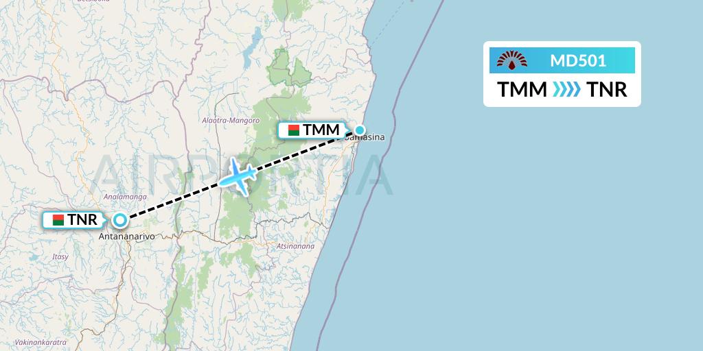 MD501 Air Madagascar Flight Map: Madagascar to Antananarivo