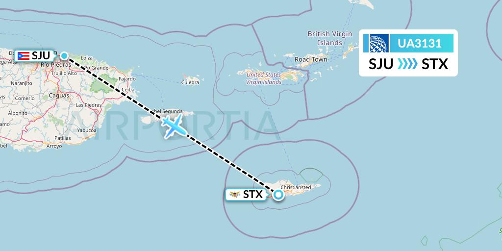 UA3131 United Airlines Flight Map: San Juan to St. Croix