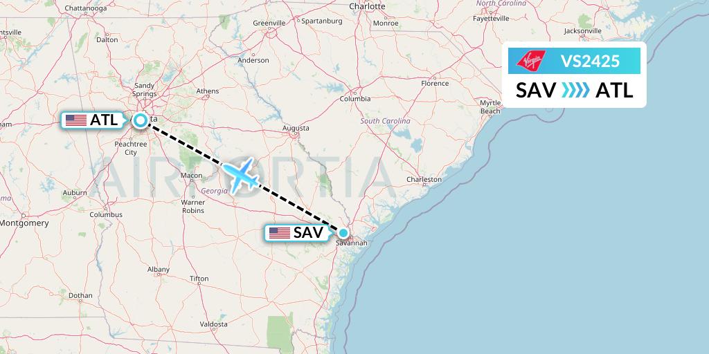 VS2425 Virgin Atlantic Airways Flight Map: Savannah to Atlanta
