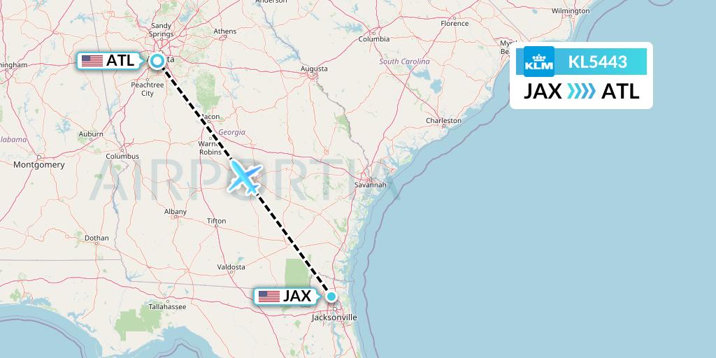 KL5443 KLM Flight Map: Jacksonville to Atlanta