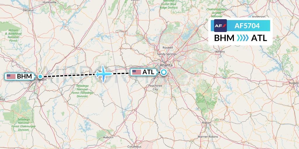 AF5704 Air France Flight Map: Birmingham to Atlanta