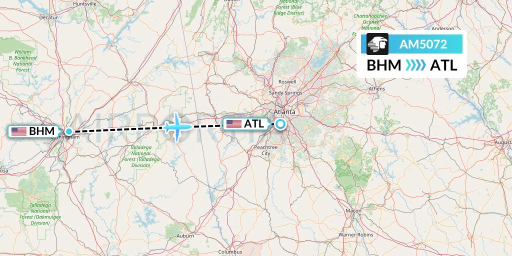AM5072 Aeromexico Flight Map: Birmingham to Atlanta