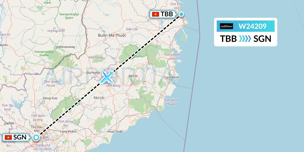W24209 Flex Flight Flight Map: Tuy Hoa to Ho Chi Minh City
